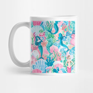 Mermaids playing in a coral reef Mug